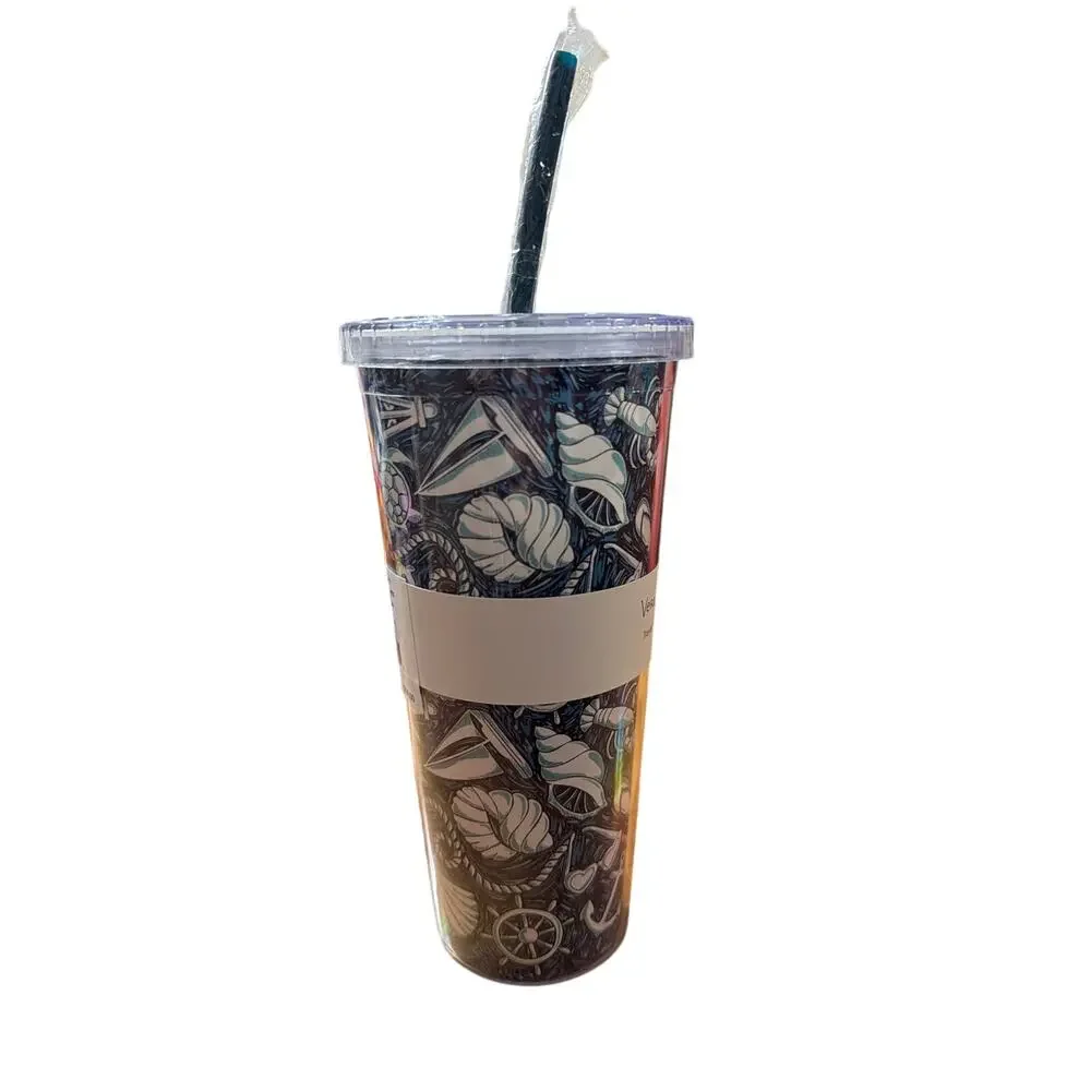 Vera Bradley Travel Tumbler 24 oz Shore Enough Blue & White Ocean Beach New
